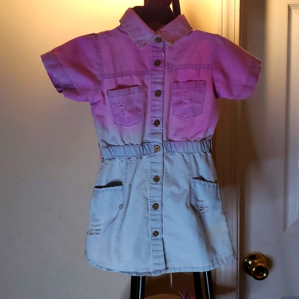 GIRLS girls♥️♥️♥️ BUTTON DOWN 4 POCKET BLUE JEAN DRESS SZ 18 MOS